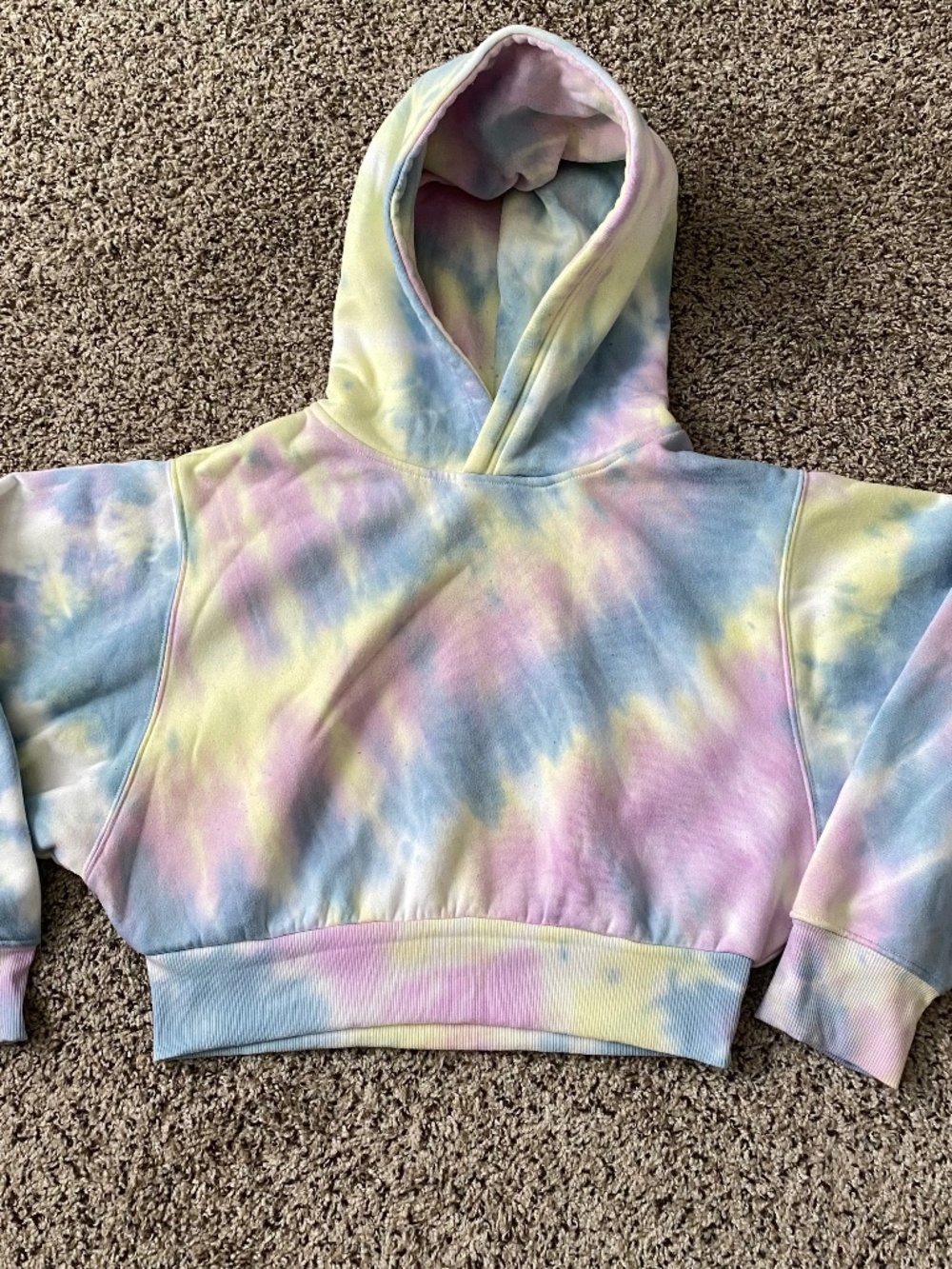 SWS Active Perfect Crop Tie Dye Cropped Hoodie Women's L/G Pastel Y2K
